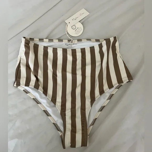 Rylee + Cru high waisted striped olive bikini bottom size Small - Picture 2 of 5